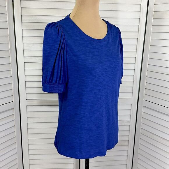 Chico’s Slub Top Size 1 (8) Blue Short Sleeve - Picture 5 of 12
